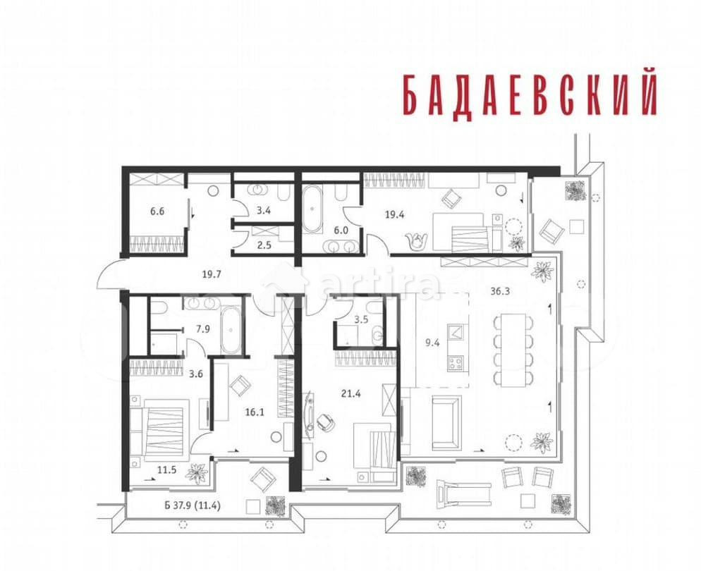 4-комн. квартира, 178.7 м2, 11/18 эт. Москва - изображение 7