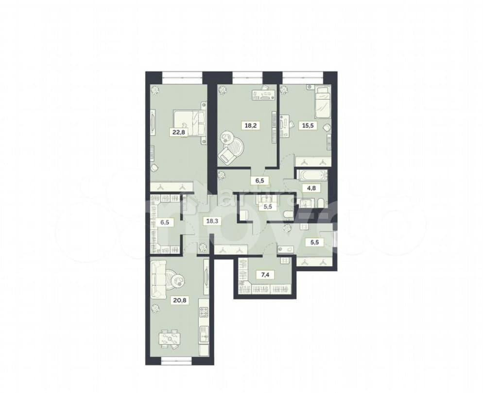 3-комн. квартира, 131.8 м2, 26/27 эт. Москва - изображение 1