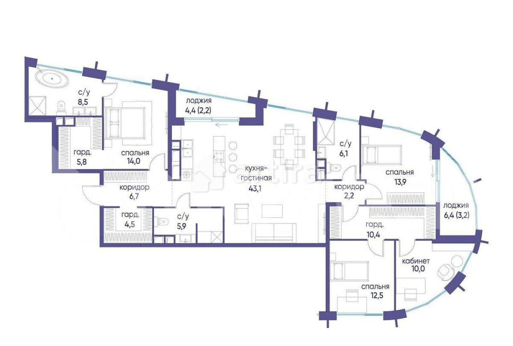 4-комн. квартира, 148.7 м2, 14/19 эт. Москва - изображение 1