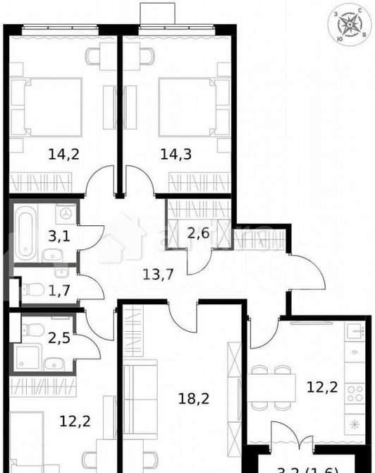 4-комн. квартира, 96.3 м2, 21/23 эт. Москва - изображение 6