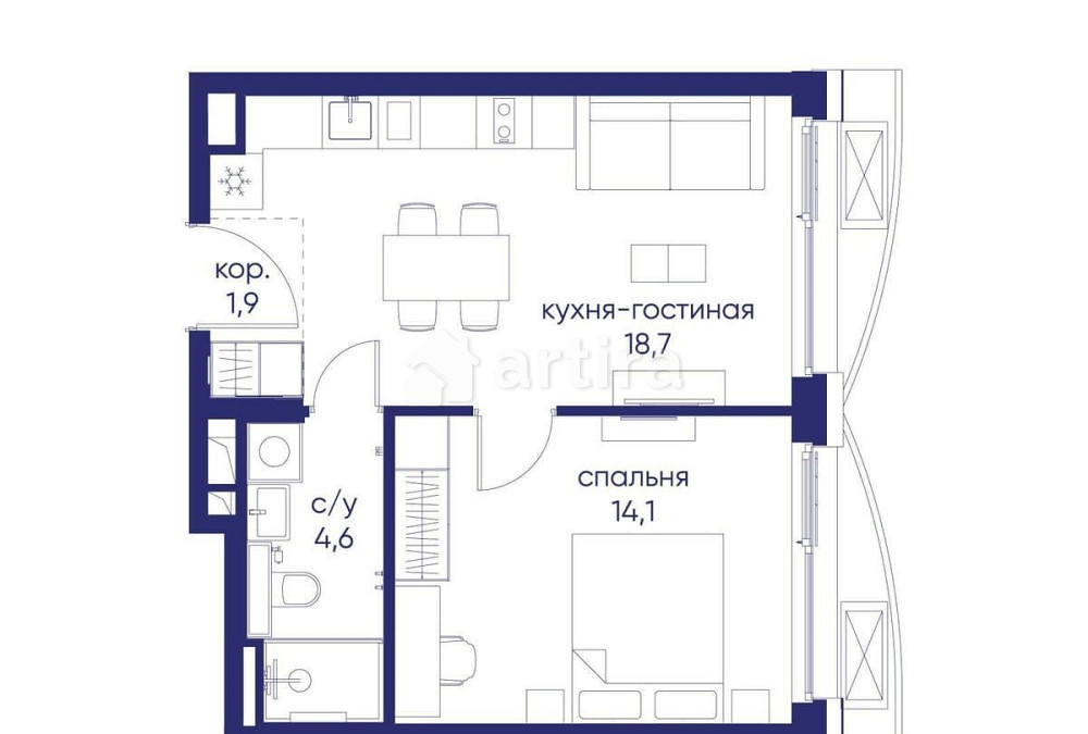1-комн. квартира, 39.32 м2, 2/12 эт. Москва - изображение 1