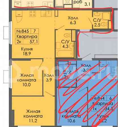 2-комн. квартира, 57.1 м2, 19/19 эт. Москва