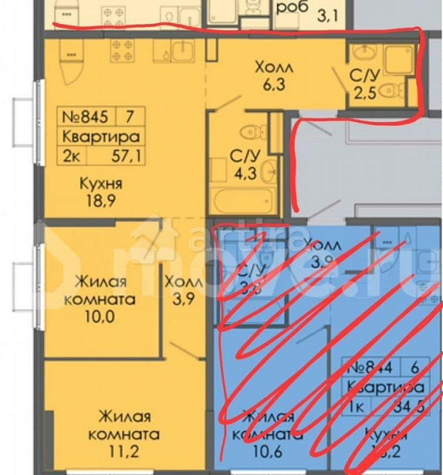 2-комн. квартира, 57.1 м2, 19/19 эт. Москва - изображение 4