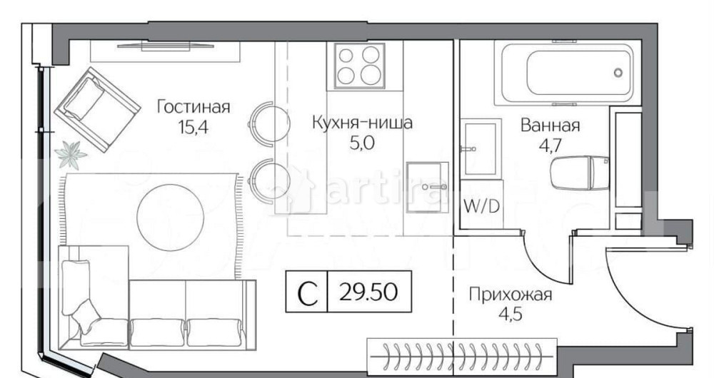 Студия, 29.5 м2, 9/24 эт. Москва - изображение 1