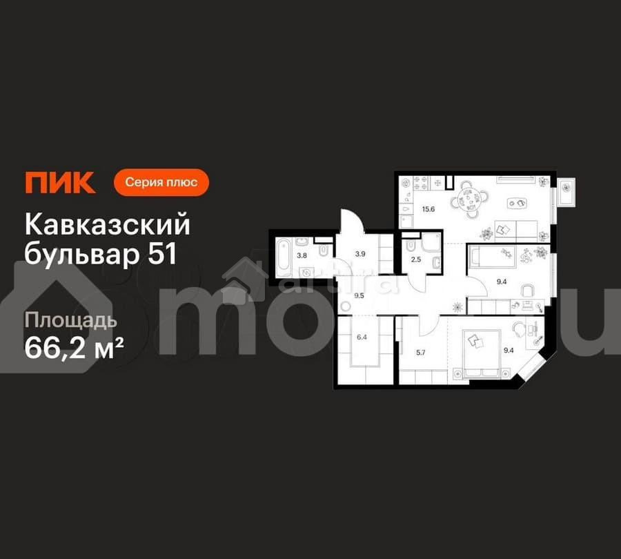 2-комн. квартира, 66.2 м2, 6/23 эт. Москва - изображение 1