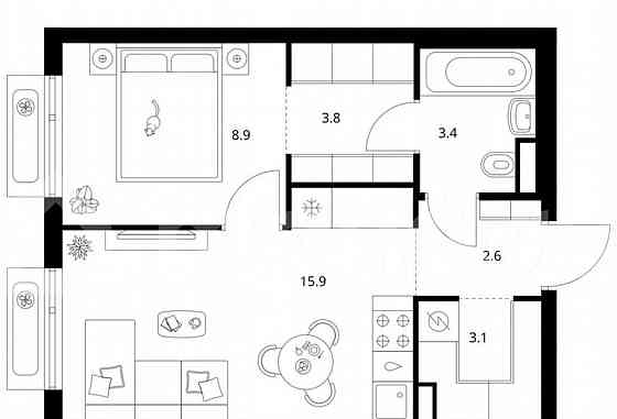 1-комн. квартира, 37.7 м2, 17/19 эт. Москва