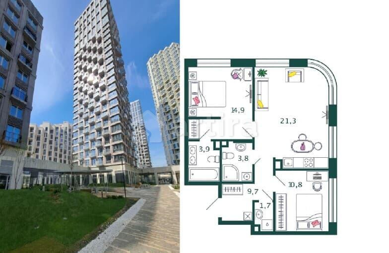 2-комн. квартира, 66.1 м2, 3/17 эт. Москва - изображение 1