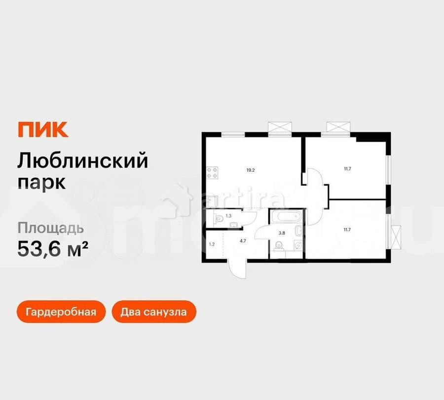 2-комн. квартира, 53.6 м2, 15/25 эт. Москва - изображение 1