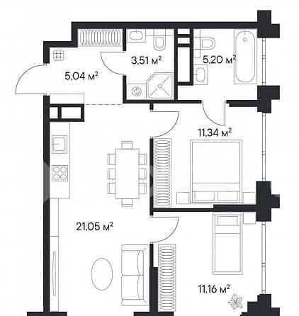 2-комн. квартира, 56.6 м2, 21/25 эт. Москва