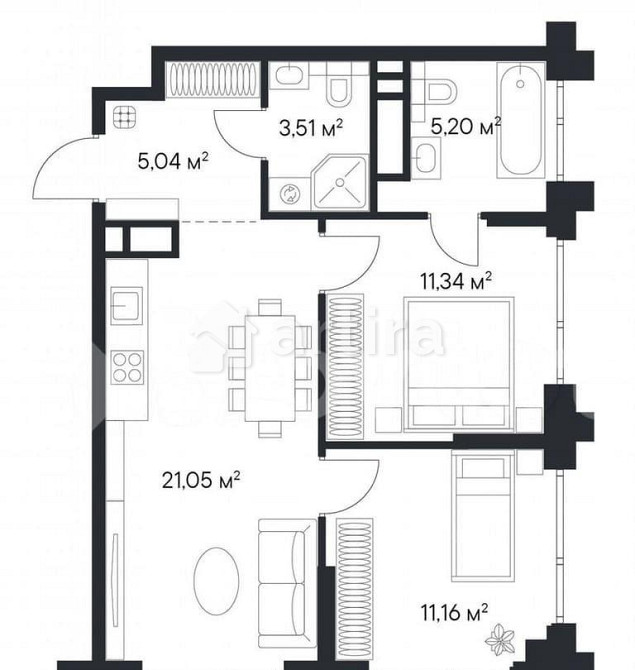 2-комн. квартира, 56.6 м2, 21/25 эт. Москва - изображение 1