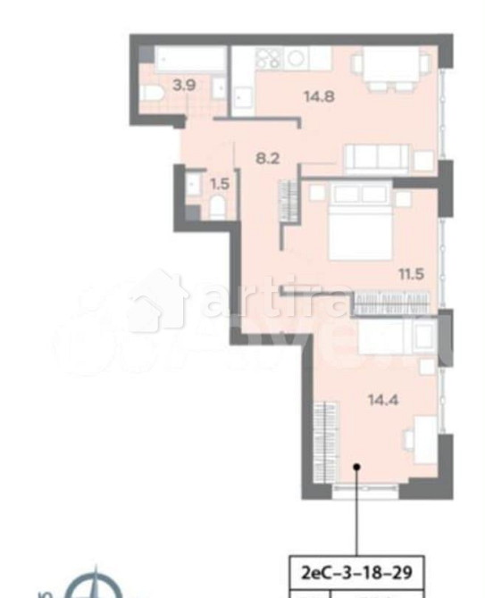 2-комн. квартира, 54.4 м2, 18/32 эт. Москва - изображение 5