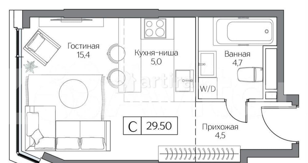 Студия, 29.5 м2, 11/26 эт. Москва - изображение 1