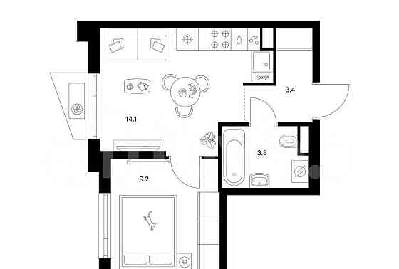 1-комн. квартира, 30.5 м2, 2/9 эт. Москва