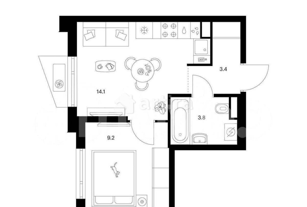 1-комн. квартира, 30.5 м2, 2/9 эт. Москва - изображение 3