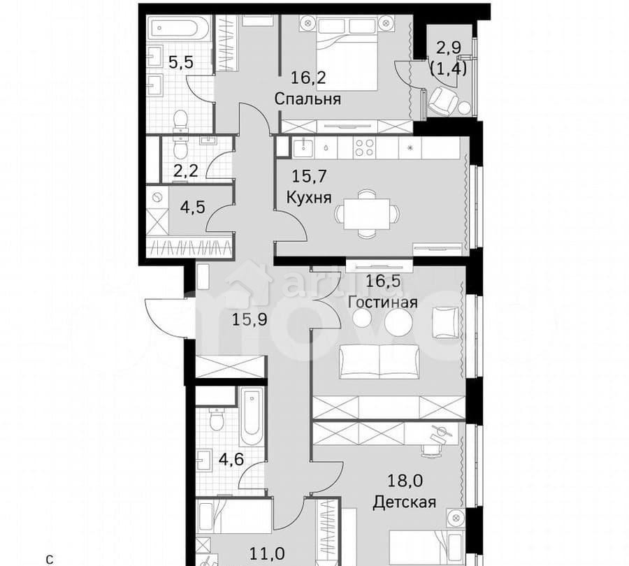 4-комн. квартира, 110.4 м2, 26/43 эт. Москва - изображение 5
