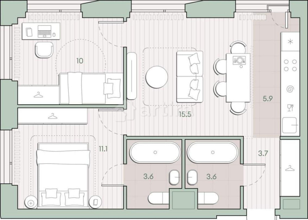 2-комн. квартира, 53.4 м2, 4/27 эт. Москва - изображение 9