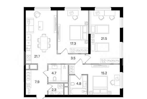 3-комн. квартира, 98.9 м2, 21/21 эт. Москва