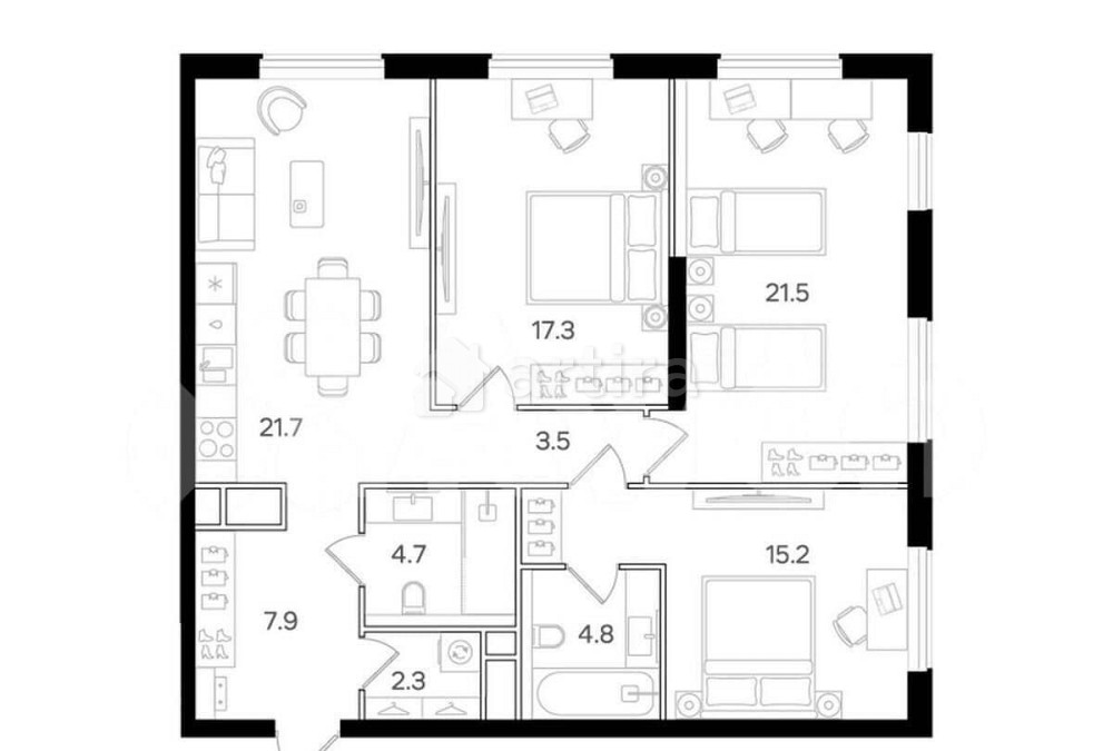 3-комн. квартира, 98.9 м2, 21/21 эт. Москва - изображение 1