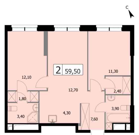 2-комн. квартира, 59.5 м2, 19/19 эт. Москва