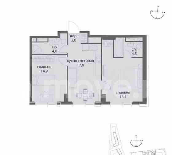 2-комн. квартира, 62.1 м2, 37/38 эт. Москва