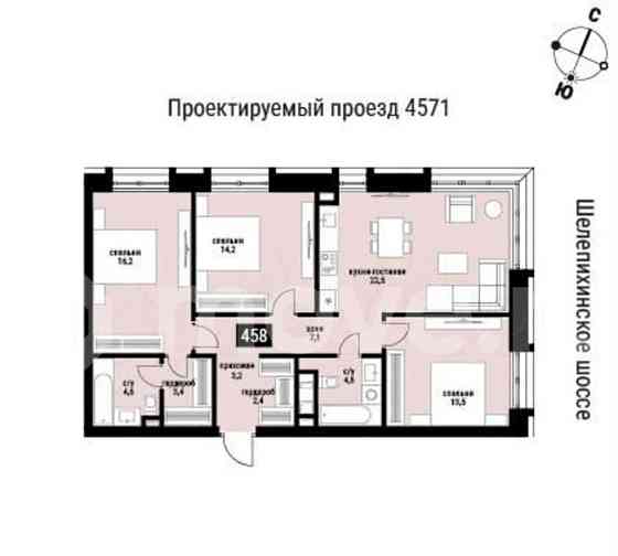 3-комн. квартира, 94.7 м2, 12/36 эт. Москва
