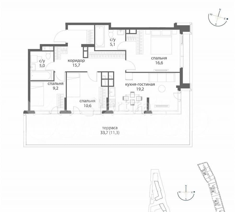 3-комн. квартира, 92.7 м2, 7/38 эт. Москва - изображение 2