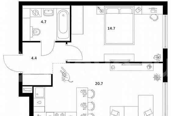 1-комн. квартира, 44.5 м2, 21/32 эт. Москва