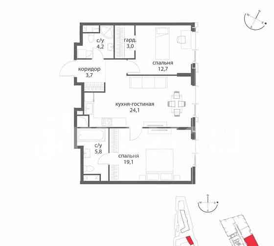 2-комн. квартира, 72.6 м2, 26/38 эт. Москва
