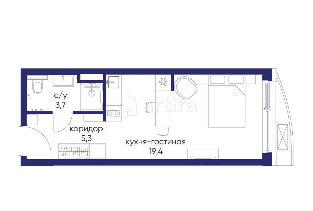 Студия, 28.42 м2, 2/19 эт. Москва - изображение 1