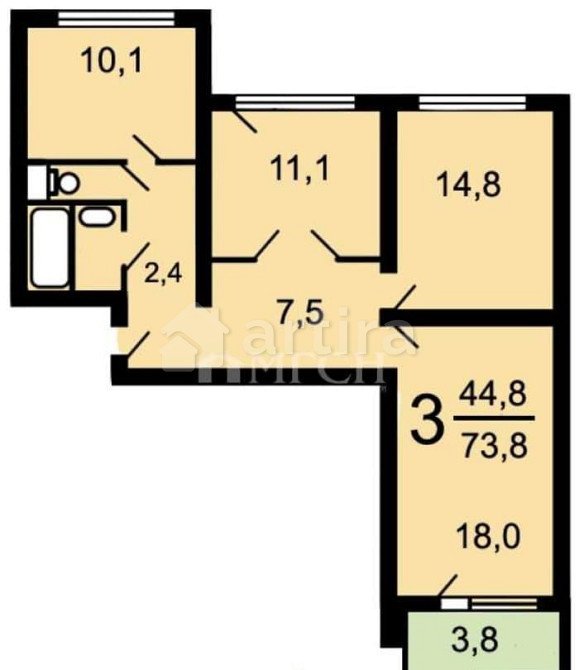 3-комн. квартира, 75.9 м2, 3/17 эт. Москва - изображение 1