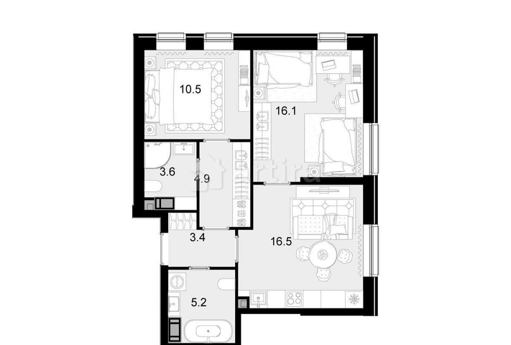2-комн. квартира, 60.2 м2, 14/28 эт. Москва - изображение 1