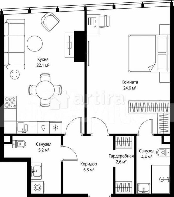 1-комн. квартира, 65.7 м2, 60/90 эт. Москва - изображение 4