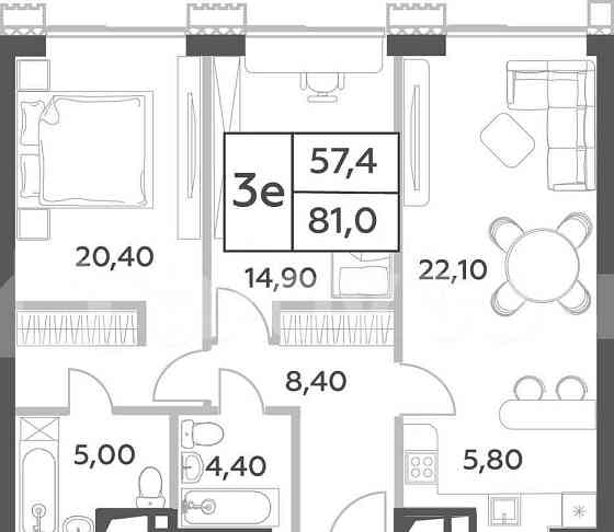 3-комн. пентхаус, 81 м2, 38/52 эт. Москва