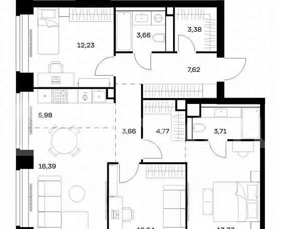 3-комн. квартира, 85.4 м2, 15/40 эт. Москва