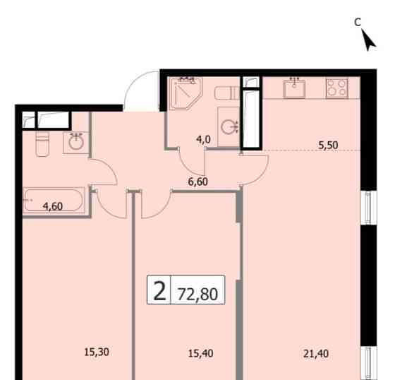 2-комн. квартира, 72.8 м2, 17/19 эт. Москва