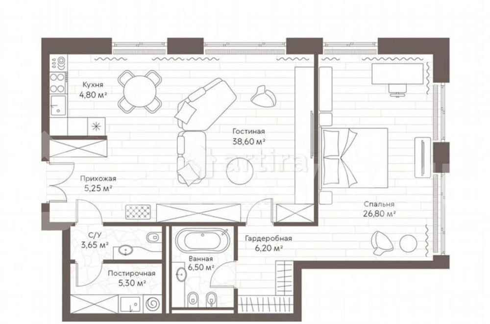 1-комн. пентхаус, 96.9 м2, 3/7 эт. Москва - изображение 4