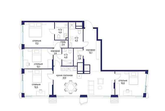 4-комн. квартира, 128.02 м2, 19/24 эт. Москва