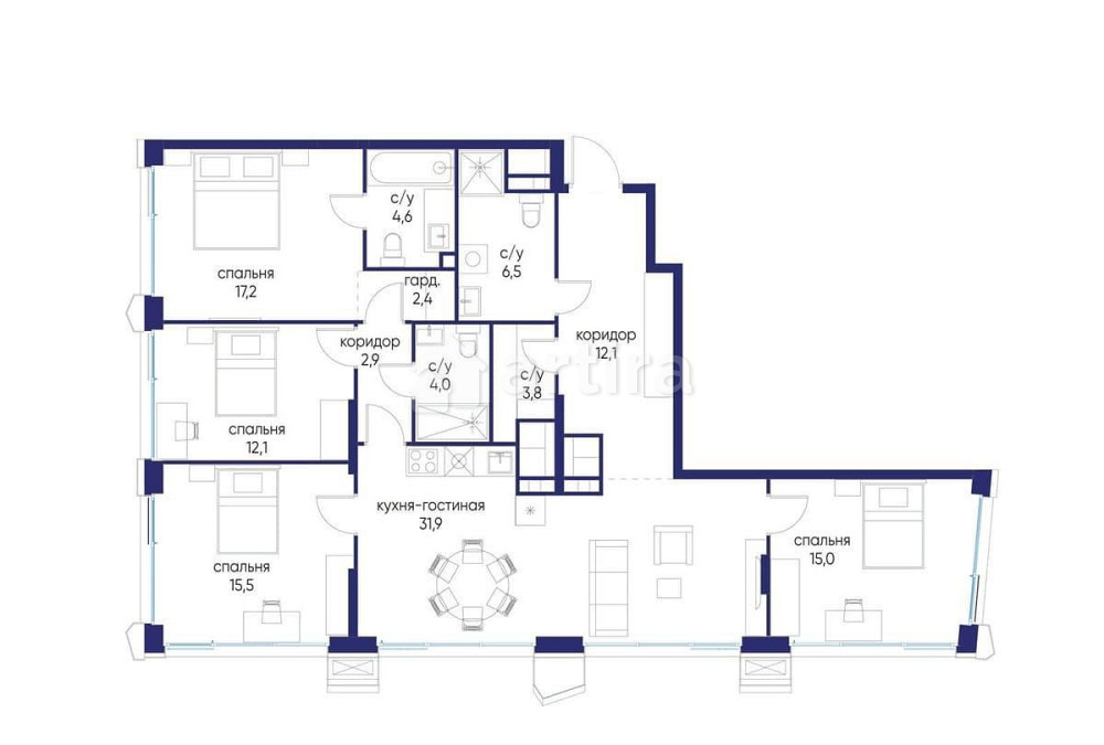4-комн. квартира, 128.02 м2, 19/24 эт. Москва - изображение 1