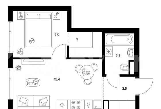 1-комн. квартира, 34.4 м2, 22/27 эт. Москва