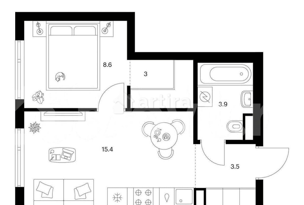 1-комн. квартира, 34.4 м2, 22/27 эт. Москва - изображение 1