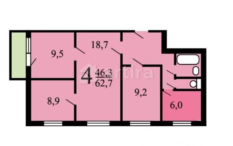 4-комн. квартира, 66 м2, 5/9 эт. Москва - изображение 17