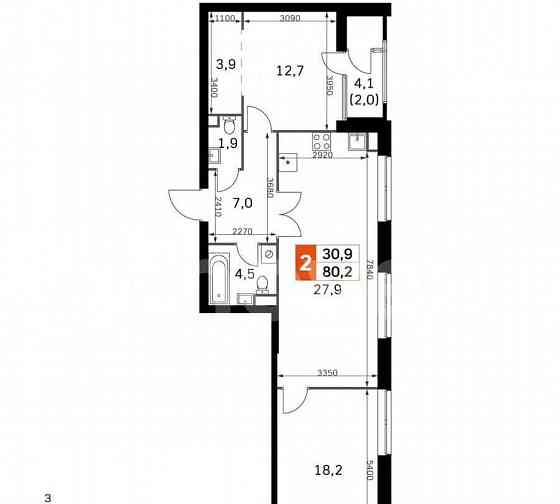 3-комн. квартира, 76.9 м2, 20/43 эт. Москва