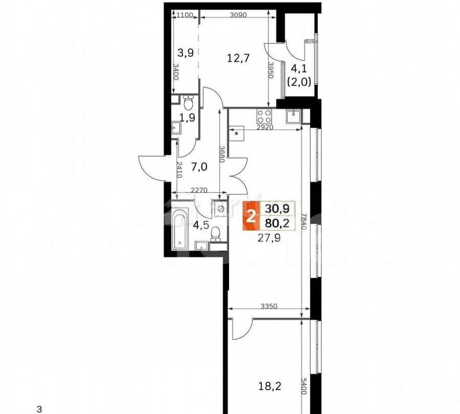 3-комн. квартира, 76.9 м2, 20/43 эт. Москва - изображение 6
