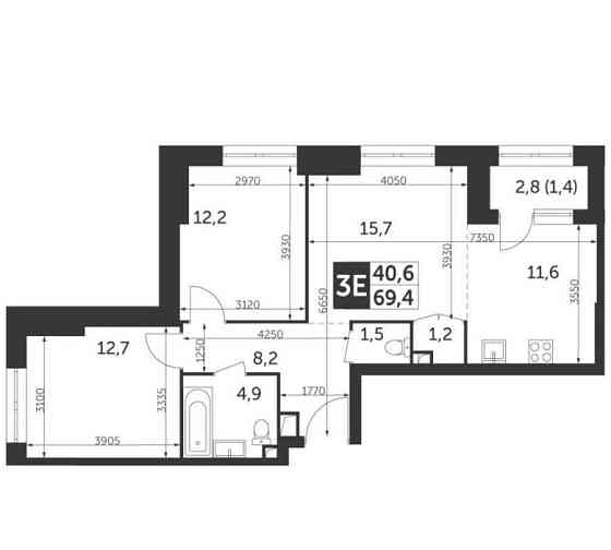 3-комн. квартира, 69.4 м2, 4/28 эт. Москва