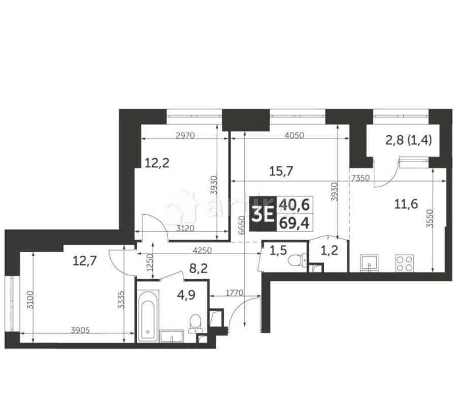 3-комн. квартира, 69.4 м2, 4/28 эт. Москва - изображение 1
