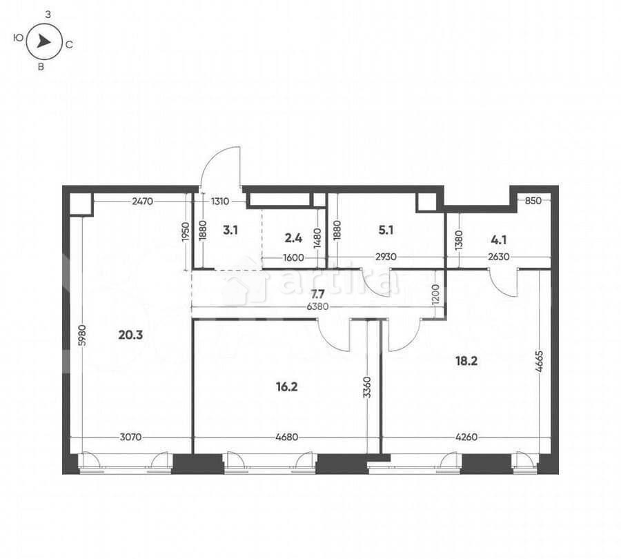 2-комн. квартира, 77.1 м2, 15/16 эт. Москва - изображение 2