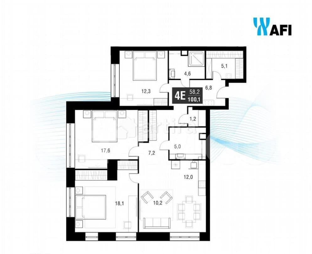 4-комн. квартира, 100.4 м2, 2/53 эт. Москва - изображение 1