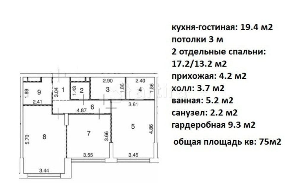 2-комн. квартира, 75 м2, 22/51 эт. Москва - изображение 3