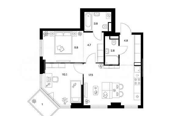 2-комн. квартира, 54.6 м2, 6/23 эт. Москва