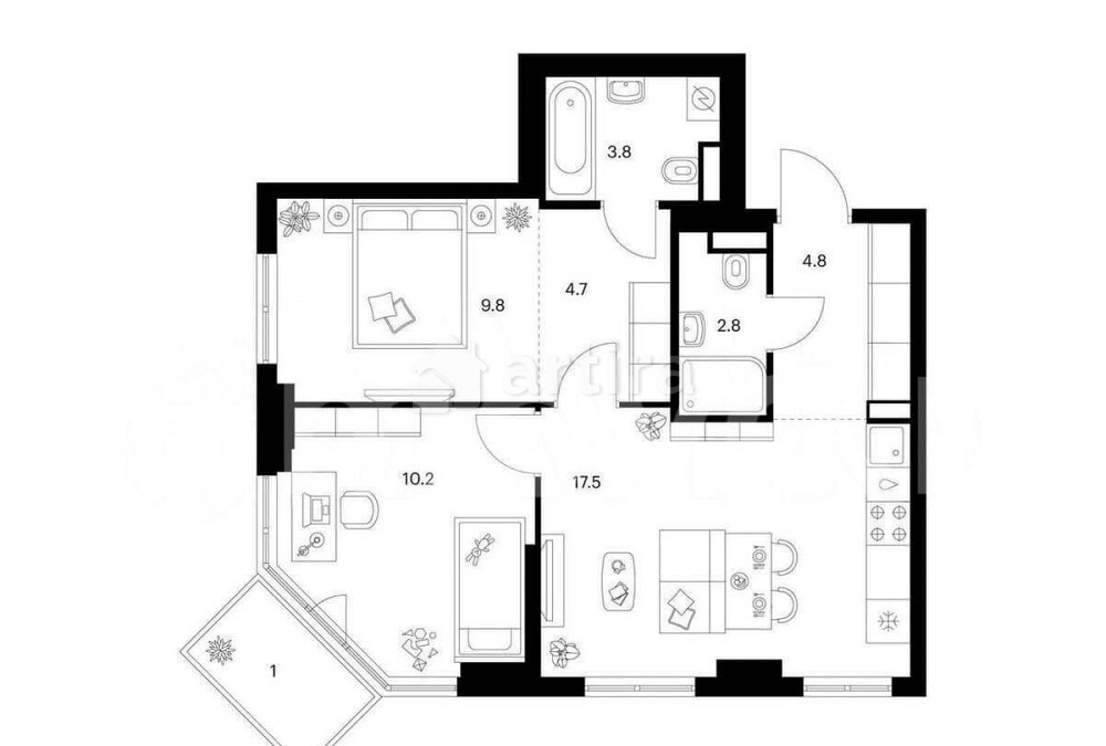 2-комн. квартира, 54.6 м2, 6/23 эт. Москва - изображение 1
